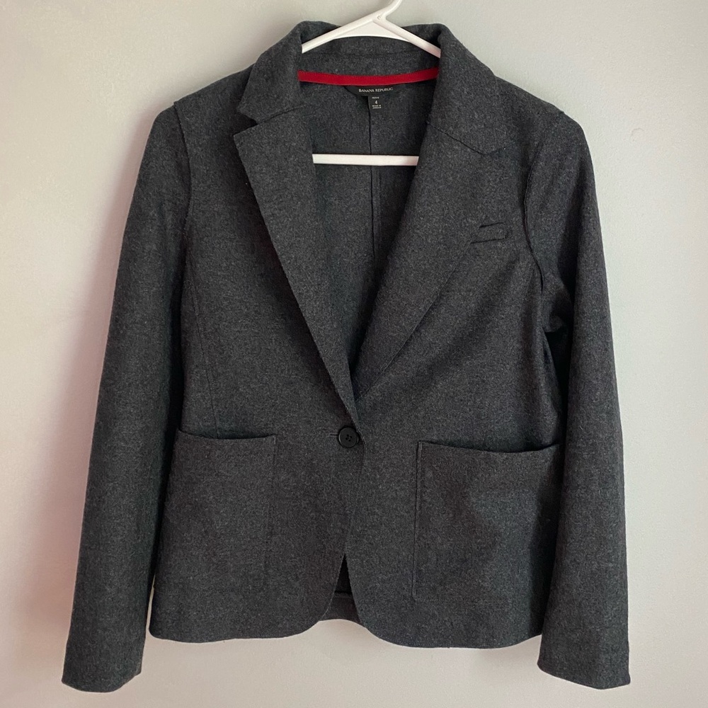 Banana Republic Dark Gray Unstructeted Wool Blend Blazer with Pockets